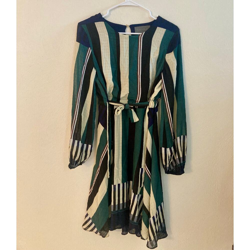 EUC Anthropologie Sunday in Brooklyn Leger Striped Dress XS Green White Black - Picture 4 of 11